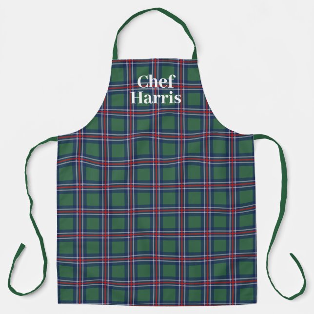 Tartan pattern kitchen apron for men and women (Front)