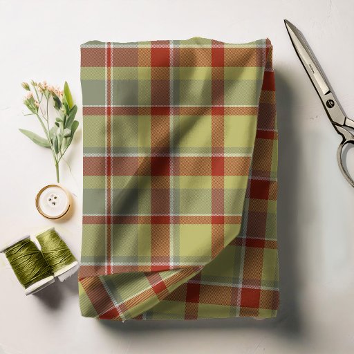 Tartan Pattern Olive Green and Red ID210 Fabric