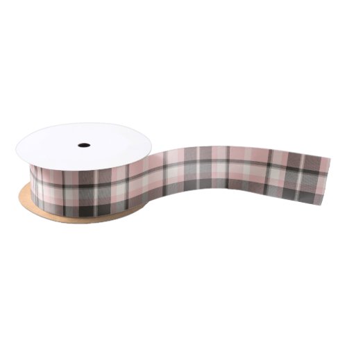 Tartan Pattern Pink and Grey ID210 Satin Ribbon