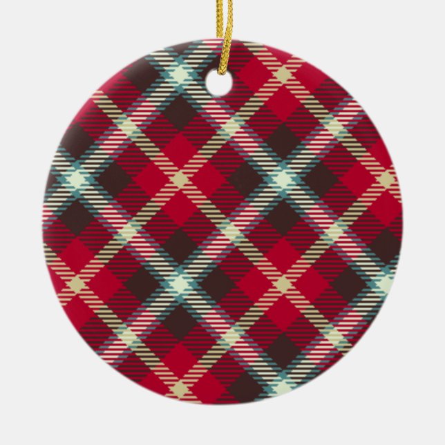 Tartan Pattern Plaid Design Christmas Holiday Ceramic Ornament (Front)