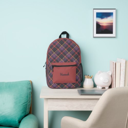 Tartan Pattern Printed Backpack