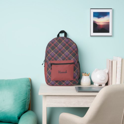 Tartan Pattern Printed Backpack