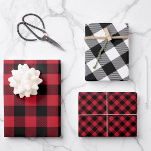 Tartan Pattern Red Black White Elegant Classic Wrapping Paper Sheets