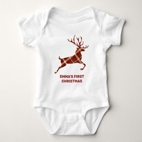 Tartan Pattern Reindeer Christmas Personalized Baby Bodysuit