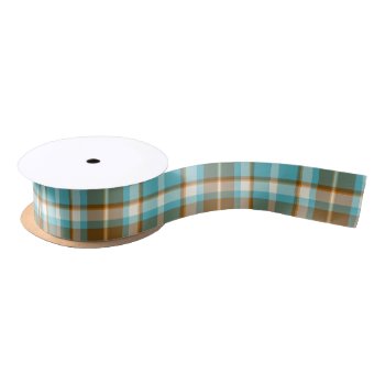 Tartan Pattern Turquoise And Gold Id210 Satin Ribbon by arrayforcards at Zazzle