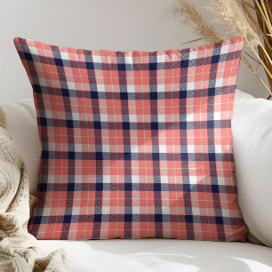 Tartan Pillow for Her Coral Navy Gift Idea