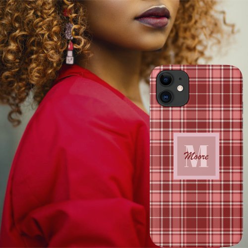 Tartan _ Pink Red and Cement White iPhone 11 Case