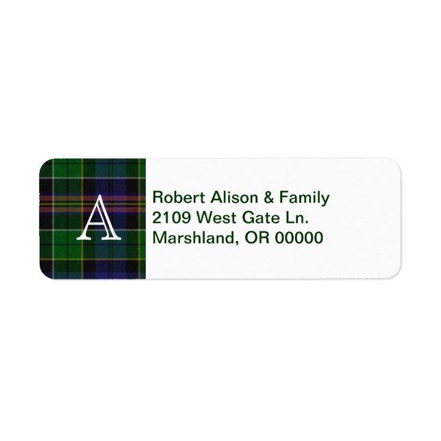 Tartan Plaid Accent Custom Address Label (Front)