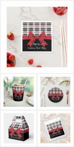 Tartan Plaid and Red Ribbon Party Supplies