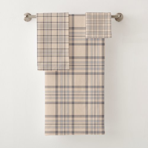 Tartan Plaid Beige Brown  White No 47 Bath Towel Set