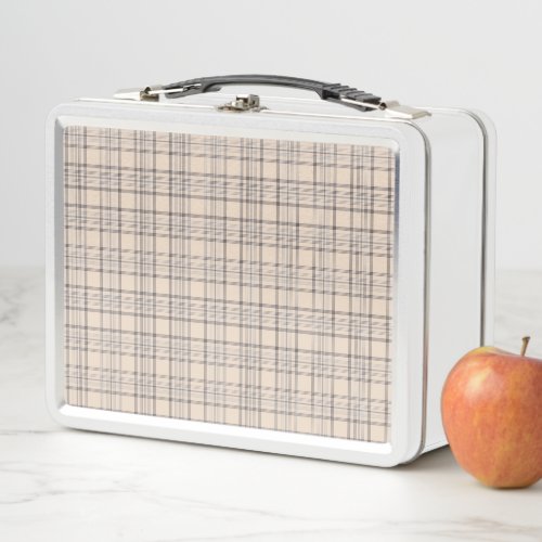 Tartan Plaid Beige Brown  White No 47 Metal Lunch Box