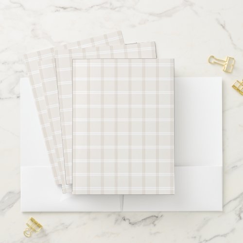 Tartan Plaid Beige  White No 49 Pocket Folder