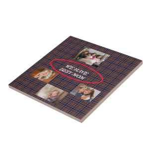 Tartan Plaid Best Mom Freestyle Font Ceramic Tile