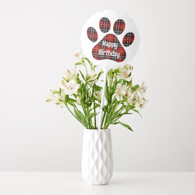 Tartan Plaid Birthday Pawprints Balloon (Vase)