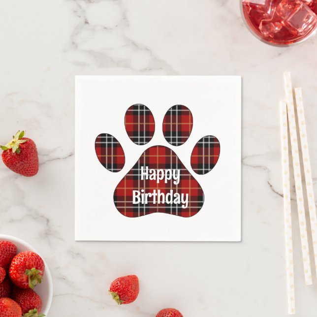 Tartan Plaid Birthday Pawprints   Napkins (Insitu)