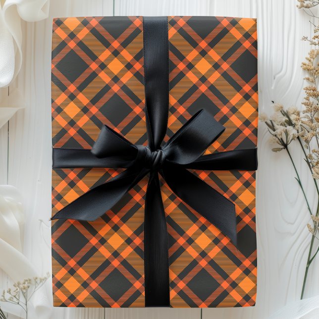 Tartan Plaid Black And Orange Halloween Pattern Wrapping Paper (Creator Uploaded)