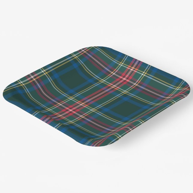 Tartan Plaid Black Green Red Christmas Festive  Paper Plates (Angled)