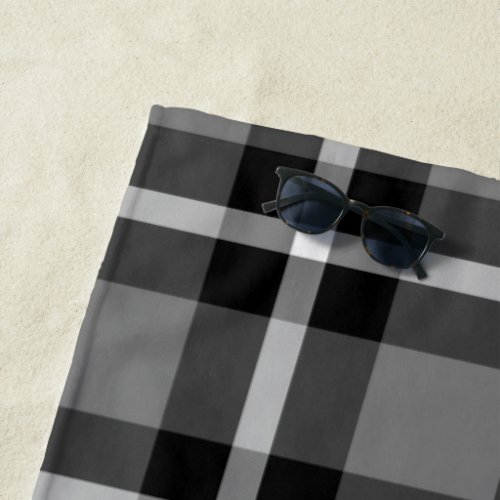 Tartan Plaid Black Grey  White No 48 Beach Towel