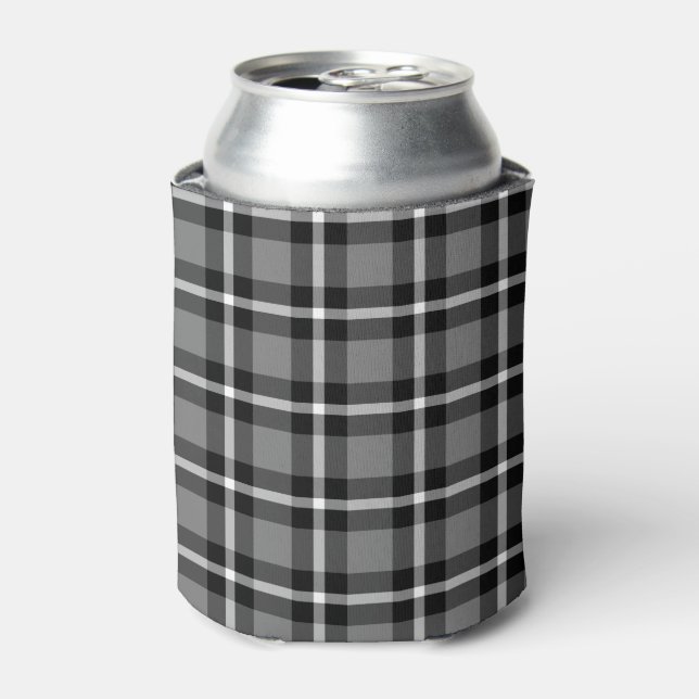 Tartan Plaid Black, Grey & White No. 48 Can Cooler (Can Front)