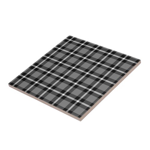 Tartan Plaid Black Grey  White No 48 Ceramic Tile