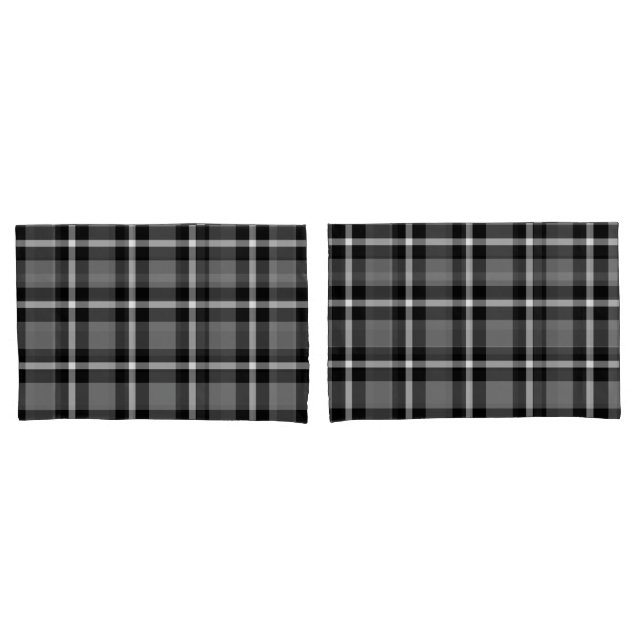 Tartan Plaid Black, Grey & White No. 48 Pillow Case (Front-Set)
