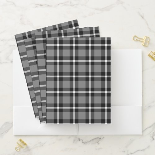 Tartan Plaid Black Grey  White No 48 Pocket Folder