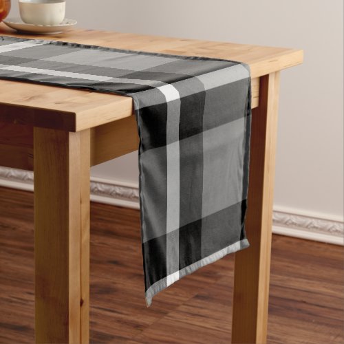 Tartan Plaid Black Grey  White No 48 Short Table Runner