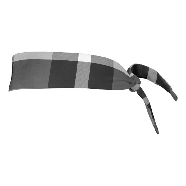 Tartan Plaid Black, Grey & White No. 48 Tie Headband (Rotate 90)