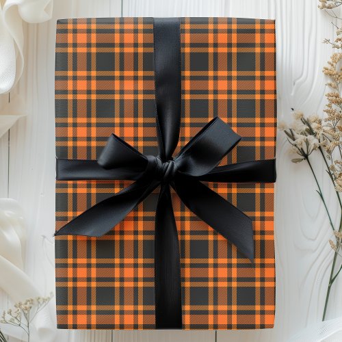 Tartan Plaid Black Orange Check Halloween Pattern Wrapping Paper