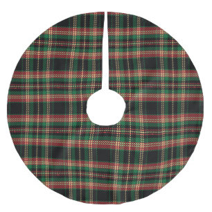 Tartan plaid black red green yellow rustic pattern brushed polyester tree skirt