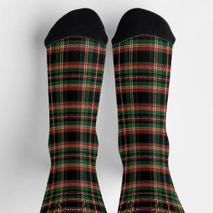 Tartan plaid black red green yellow rustic pattern socks