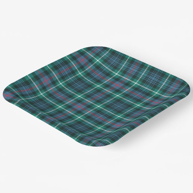 Tartan Plaid Blue Green Red Christmas Festive  Paper Plates (Angled)
