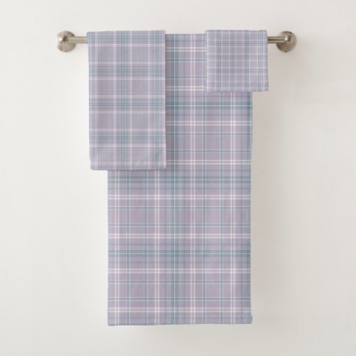 Tartan Plaid Blue Purple Pink  White No 54 Bath Towel Set