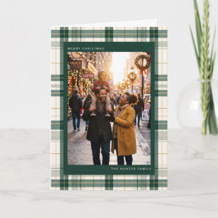 Tartan Plaid Border Merry Christmas Family Photo Holiday Card