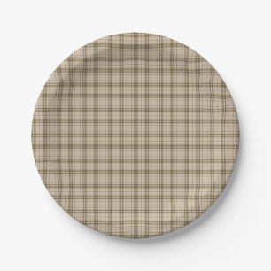 Tartan Plaid Brown, Beige & Green No. 59 Paper Plates
