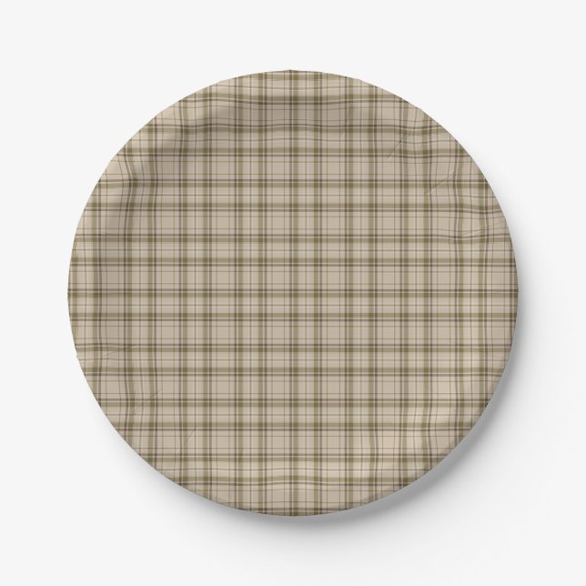 Tartan Plaid Brown, Beige & Green No. 59 Paper Plates (Front)