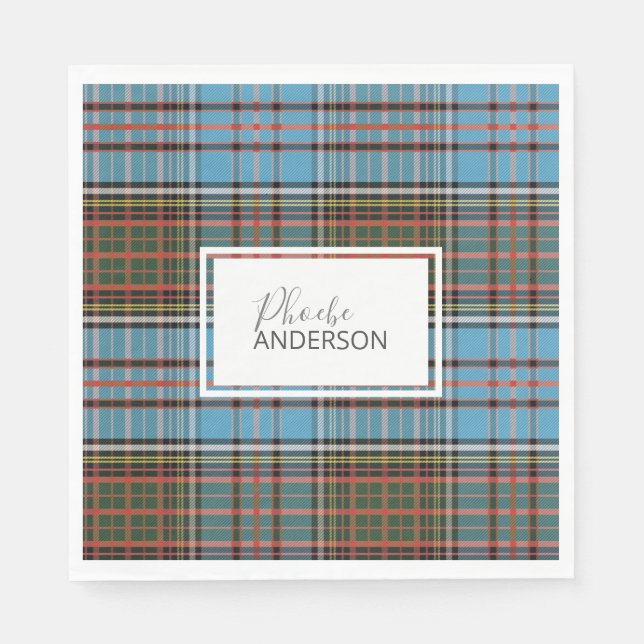 Tartan Plaid Check Custom Name Elegant Anderson Napkins (Front)