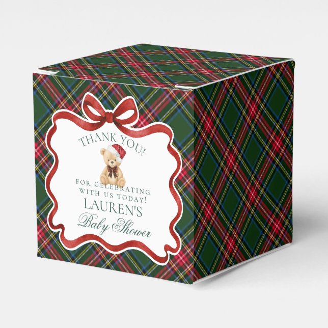 Tartan Plaid Christmas Bear Baby Shower Favor Box (Front Side)