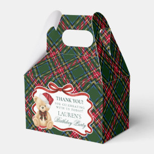 Tartan Plaid Christmas Bear Birthday Favor Box