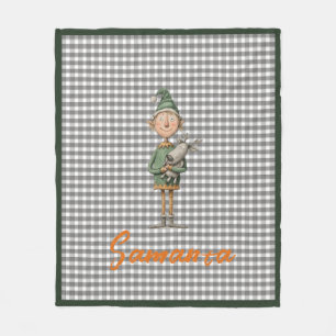 Tartan plaid christmas elf reideer grey white name fleece blanket