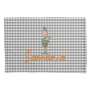 Tartan plaid christmas elf reideer grey white name pillow case