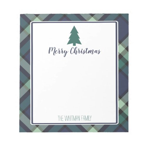 Tartan Plaid Christmas Navy and Green Holiday Notepad