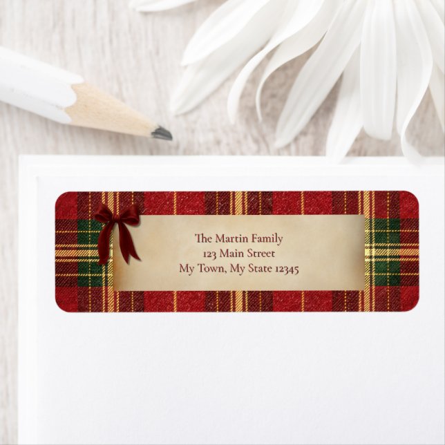 Tartan Plaid Christmas Red Bow Address Label (Insitu)