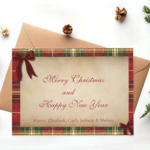 Tartan Plaid Christmas Red Bow Christmas Card