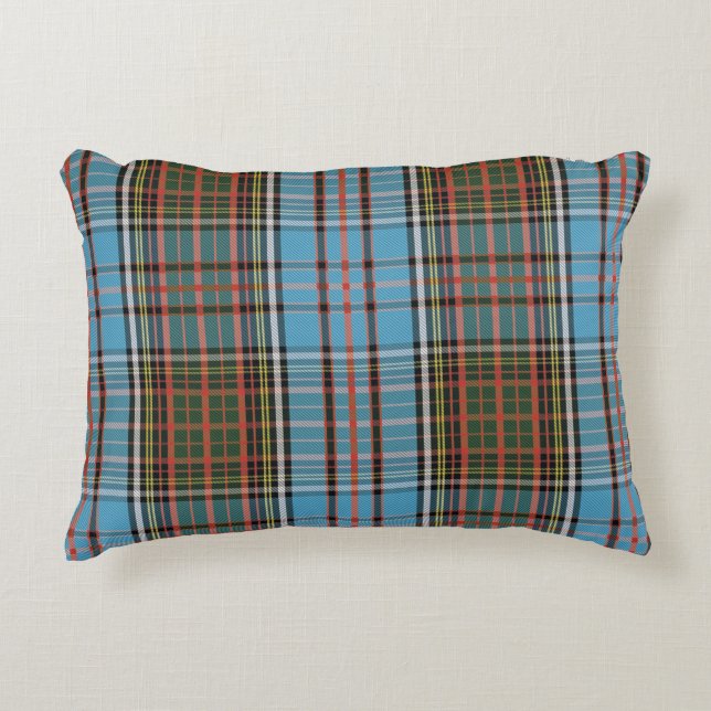 Tartan Plaid Clan Anderson Brown Teal Check Accent Pillow (Front)