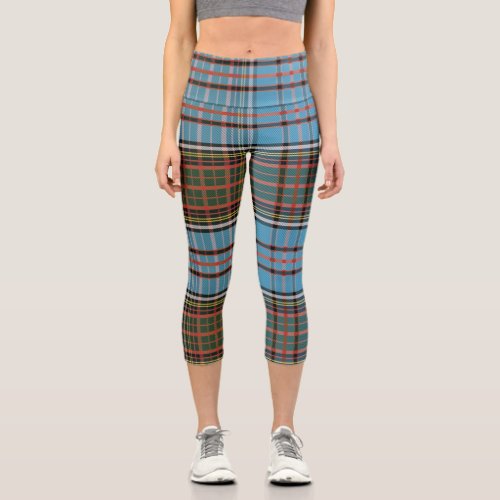 Tartan Plaid Clan Anderson Teal Capri Leggings