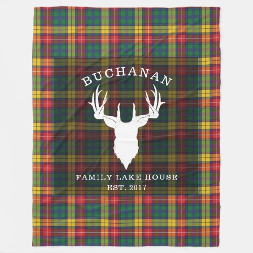 Tartan Plaid Clan Buchanan Family Name Lake House Fleece Blanket