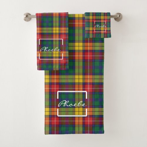 Tartan Plaid Clan Buchanan Yellow Red Green Check Bath Towel Set