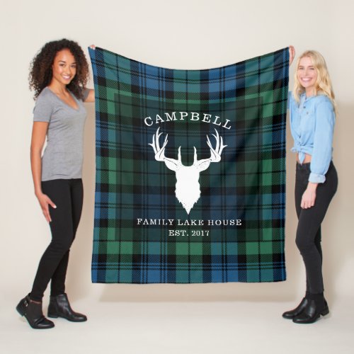 Tartan Plaid Clan Campbell Family Name Lake House Fleece Blanket