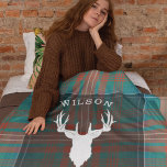 Tartan Plaid Clan Wilson Family Lake House Sherpa Blanket<br><div class="desc">Family Name,  location,  and year established Wilson orange turquoise plaid with deer head silhouette Sherpa Blanket</div>
